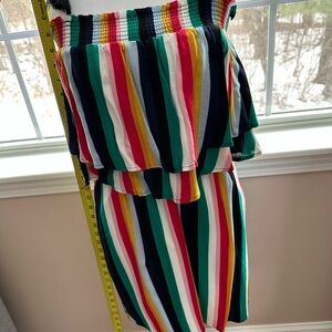 BB Dakota Red Blue Smocked Tiered Midi Dress